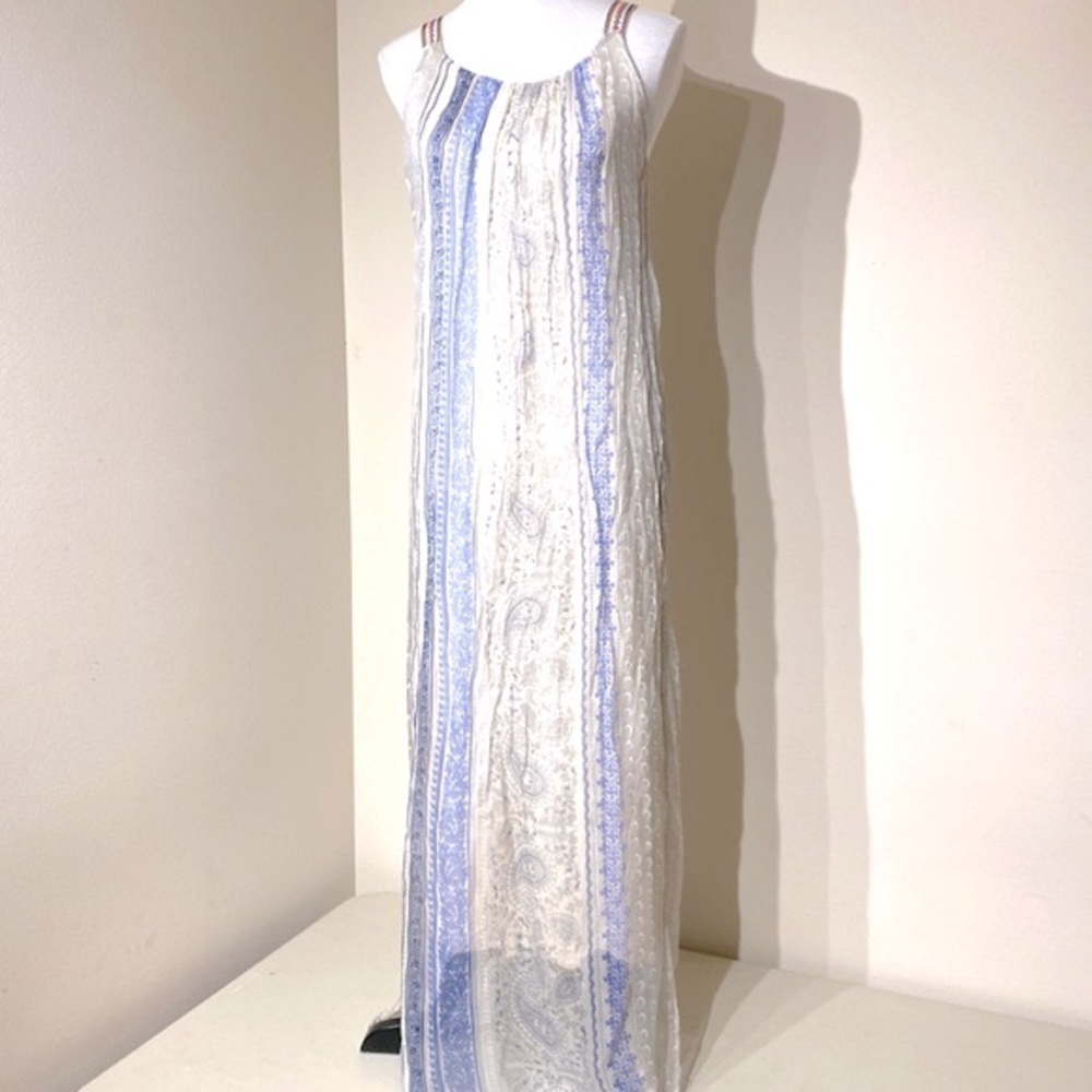 Angela Mara Maxi Dress made White & Blue Print size S